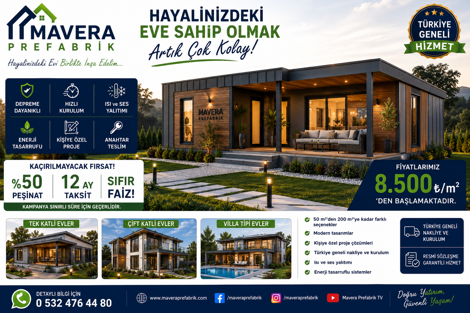100 m² 3+1 Anahtar Teslim Prefabrik Ev – Mavera Prefabrik fotoğrafı